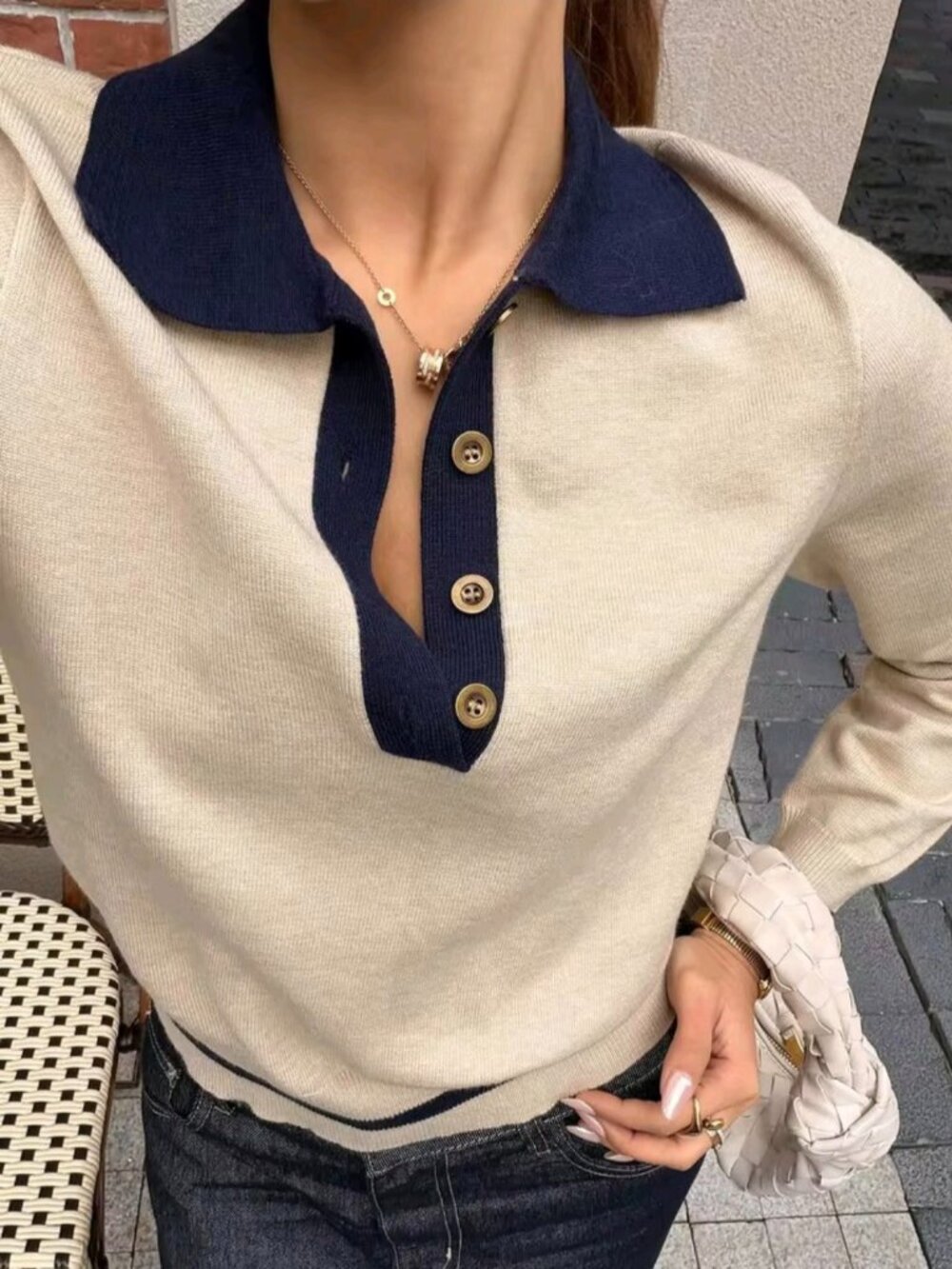 Polo Neck Knitwear Women's Long Sleeve Base Shirt Autumn Winter Fashion Casual